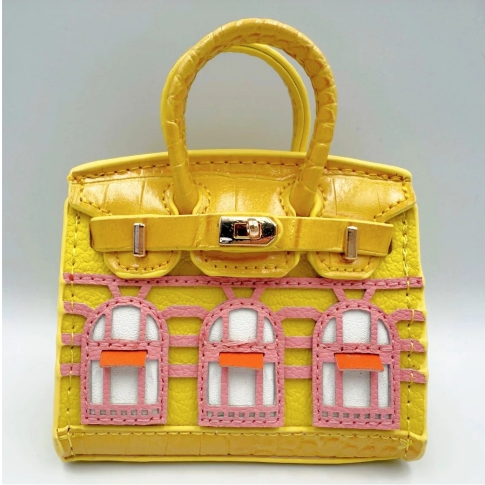 Mini Boutique Bag Charm in Yellow with Pink. Fun to Carry Your Keys or Lipstick